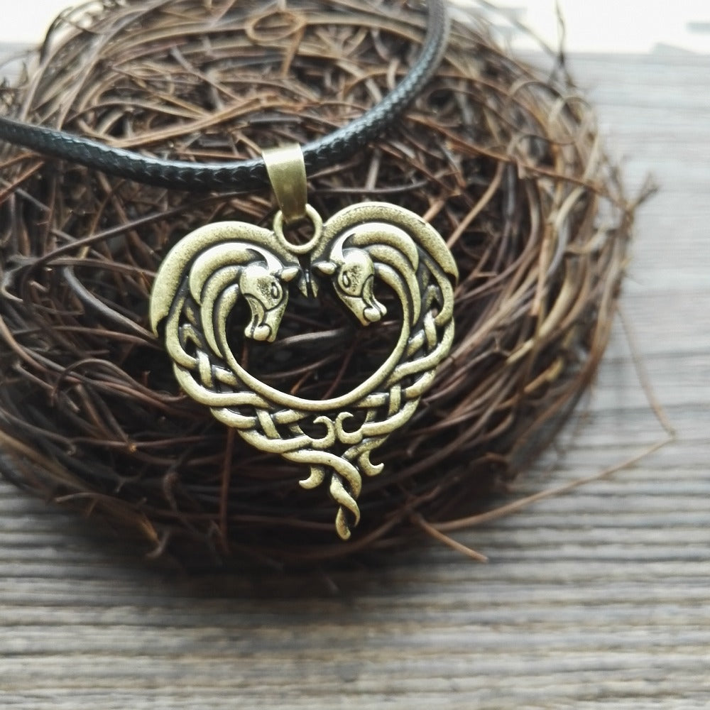 Gothic Entwined Horse Heart Pendant
